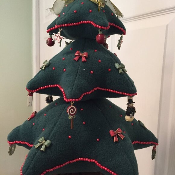 Vintage Handmade 3D Soft Stuffed Plush Fabric Christmas Tree 14” Mini Ornaments - Picture 7 of 11